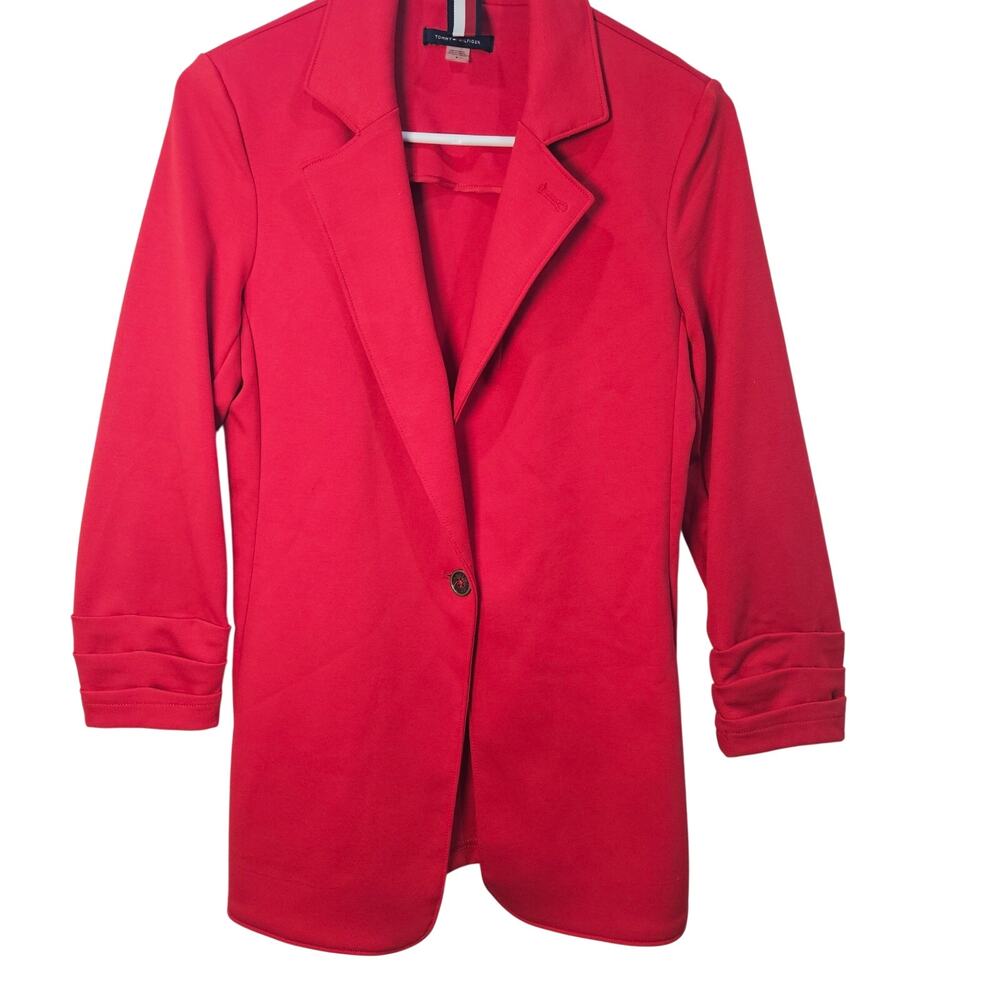 Tommy Hilfiger Women’s Red One-Button Tiered Sleeve Blazer Jacket Size 4